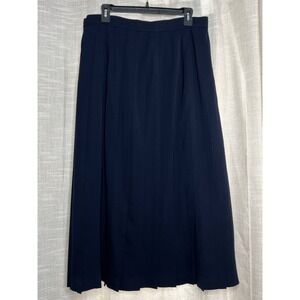 80s Vintage Burberry Wool Pleated Midi Skirt Navy Blue Preppy Women's Size 16/32